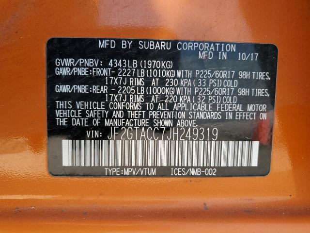 JF2GTACC7JH249319 - 2018 SUBARU CROSSTREK PREMIUM ORANGE photo 13