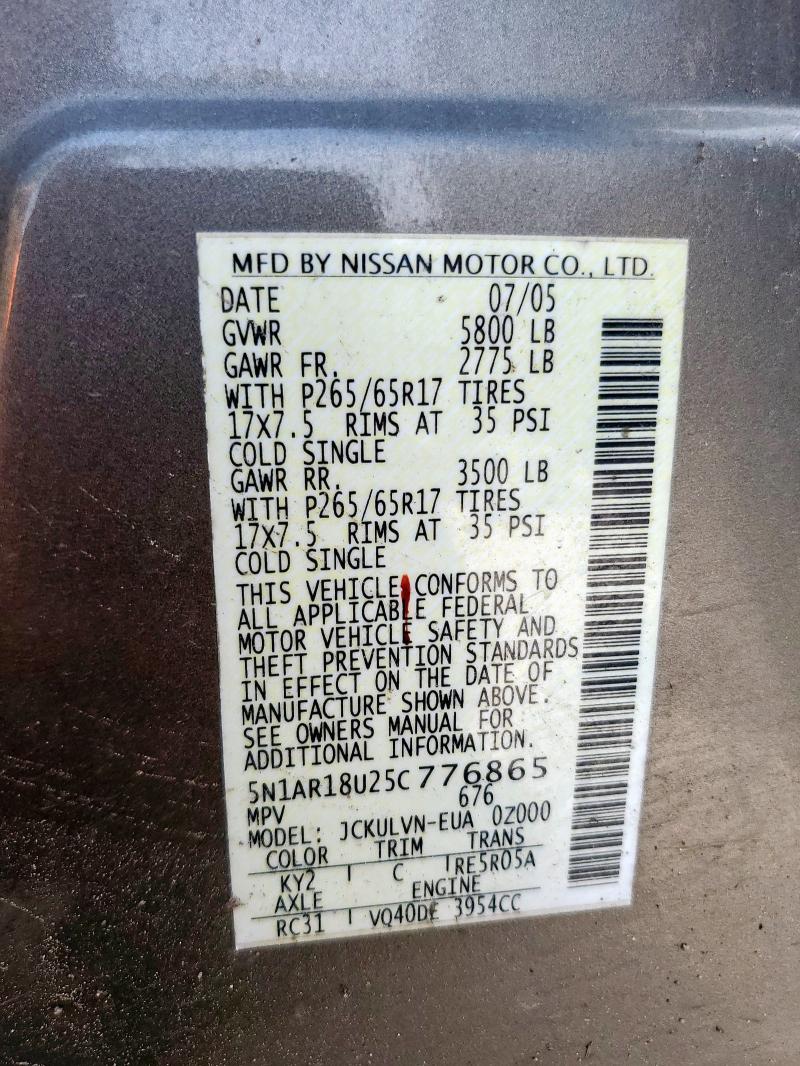 5N1AR18U25C776865 - 2005 NISSAN PATHFINDER LE GOLD photo 13