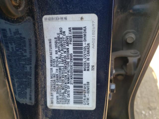 2T1KR32E03C129505 - 2003 TOYOTA MATRIX XR BLUE photo 12