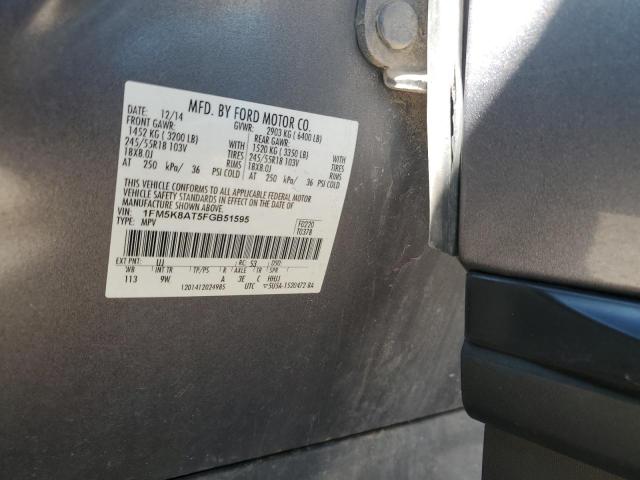 1FM5K8AT5FGB51595 - 2015 FORD EXPLORER POLICE INTERCEPTOR 灰色 照片 13