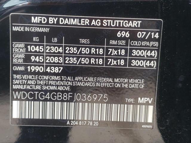 WDCTG4GB8FJ036975 - 2015 MERCEDES-BENZ GLA 250 4MATIC BLACK photo 10