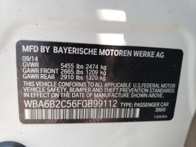 WBA6B2C56FGB99112 - 2015 BMW 650 I GRAN COUPE WHITE photo 12