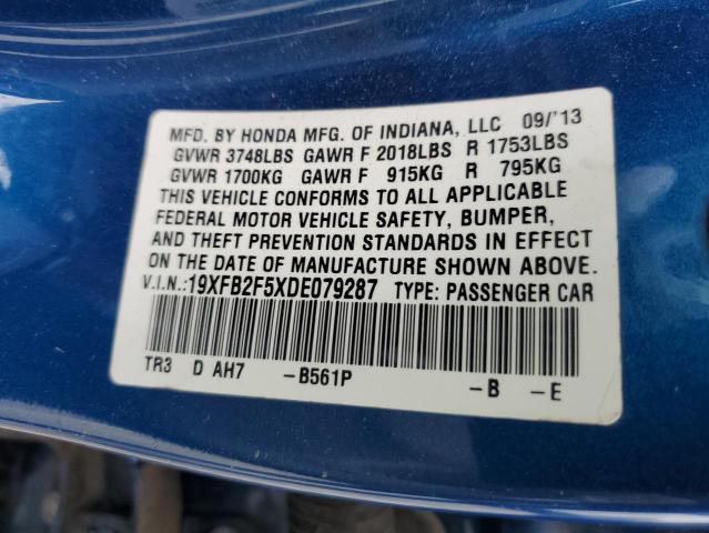 19XFB2F5XDE079287 - 2013 HONDA CIVIC LX BLUE photo 13