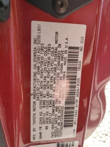 5TETX62NX7Z393455 - 2007 TOYOTA TACOMA PRERUNNER ACCESS CAB RED photo 12