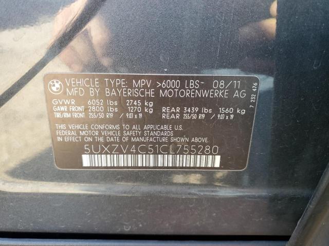 5UXZV4C51CL755280 - 2012 BMW X5 XDRIVE35I BLACK photo 10