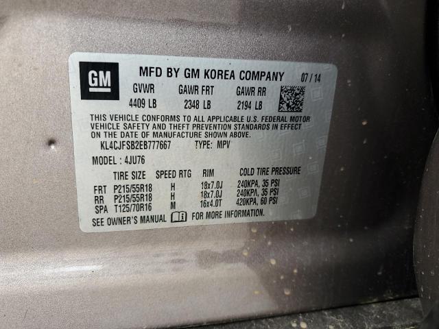 KL4CJFSB2EB777667 - 2014 BUICK ENCORE CONVENIENCE 棕色 照片 12