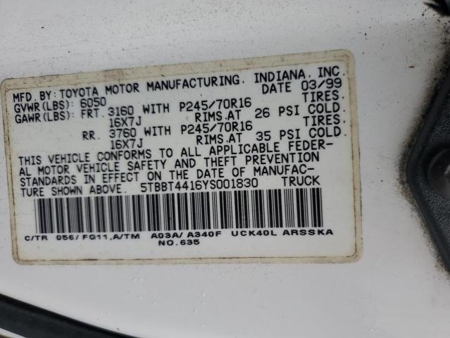 5TBBT4416YS001830 - 2000 TOYOTA TUNDRA ACCESS CAB 白色 照片 12