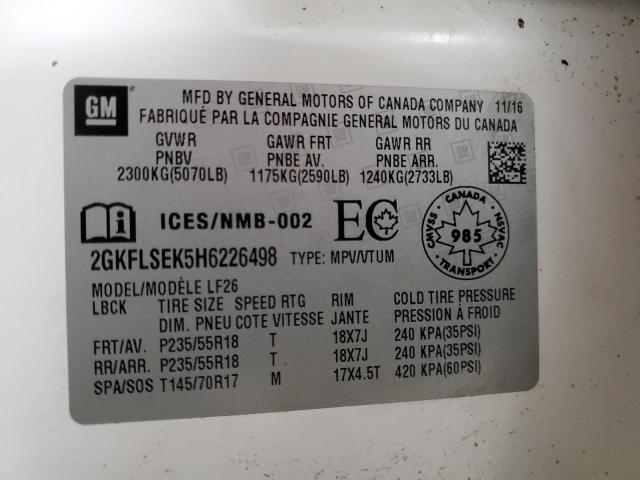 2GKFLSEK5H6226498 - 2017 GMC TERRAIN SLE WHITE photo 13