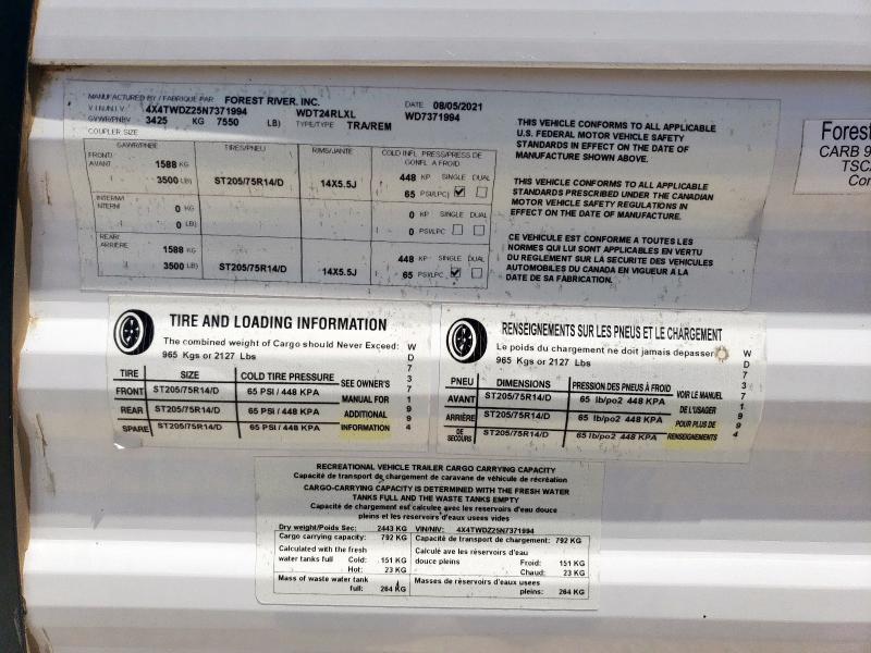 4X4TWDZ25N7371994 - 2022 FOREST RIVER WILDWOOD 24RLXL თეთრი ფოტო 10