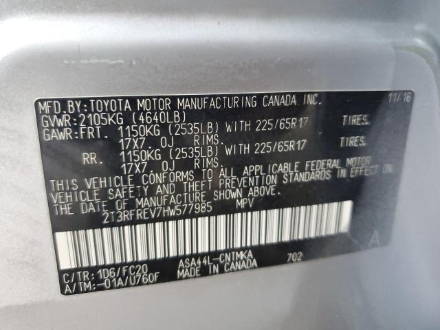 2T3RFREV7HW577985 - 2017 TOYOTA RAV4 XLE SILVER photo 13