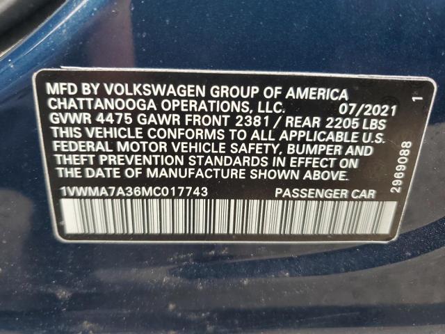 1VWMA7A36MC017743 - 2021 VOLKSWAGEN PASSAT R-LINE Mavi foto 13