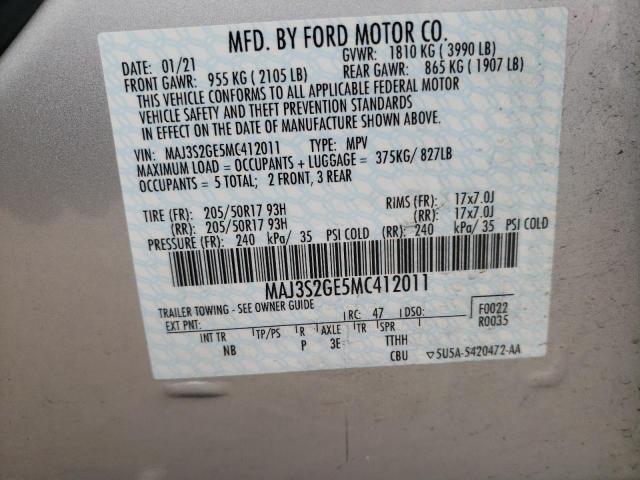 MAJ3S2GE5MC412011 - 2021 FORD ECOSPORT SE SILVER photo 13