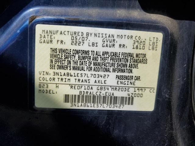 3N1AB61E57L703427 - 2007 NISSAN SENTRA 2.0 BLUE photo 13