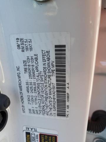 5J6RW2H81KA015917 - 2019 HONDA CR-V EXL WHITE photo 13