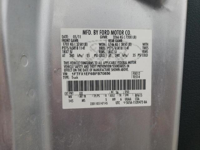 1FTFX1EF6BFB70856 - 2011 FORD F150 SUPER CAB SILVER photo 12