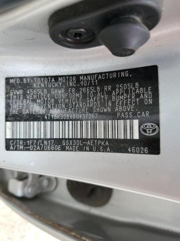 4T1BK3DBXBU437267 - 2011 TOYOTA AVALON BASE 银色 照片 12