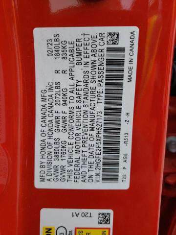 2HGFE2F5XPH527173 - 2023 HONDA CIVIC SPORT 红色 照片 13