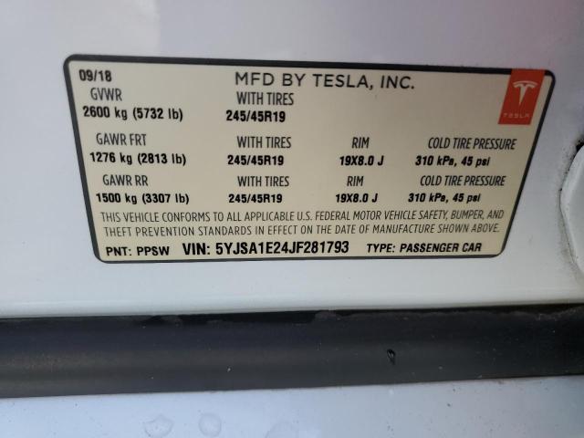 5YJSA1E24JF281793 - 2018 TESLA MODEL S Ağ foto 12