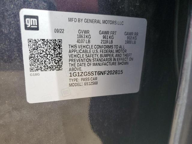 1G1ZG5ST6NF202815 - 2022 CHEVROLET MALIBU RS BLACK photo 12