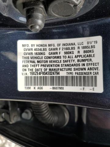 19XZE4F95KE024794 - 2019 HONDA INSIGHT TOURING BLUE photo 12