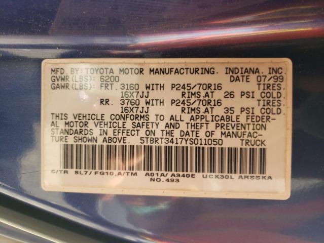 5TBRT3417YS011050 - 2000 TOYOTA TUNDRA ACCESS CAB 蓝色 照片 12