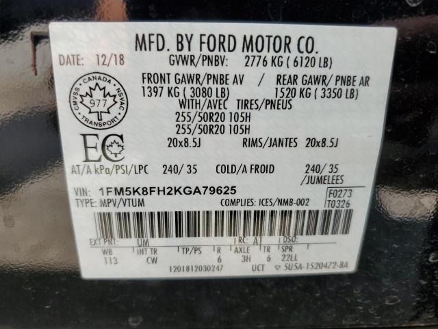 1FM5K8FH2KGA79625 - 2019 FORD EXPLORER LIMITED BLACK photo 13