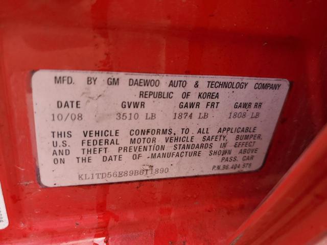 KL1TD56E89B611890 - 2009 CHEVROLET AVEO LS Qırmızı foto 12