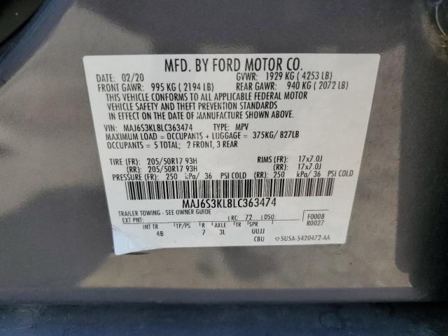 MAJ6S3KL8LC363474 - 2020 FORD ECOSPORT TITANIUM GRAY photo 13