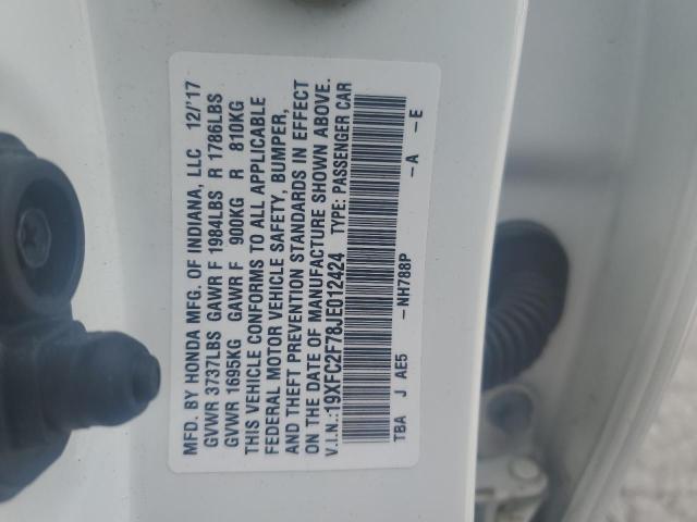 19XFC2F78JE012424 - 2018 HONDA CIVIC EX أبيض صورة 12