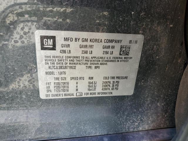 KL7CJLSB3JB719532 - 2018 CHEVROLET TRAX 1LT CHARCOAL photo 12