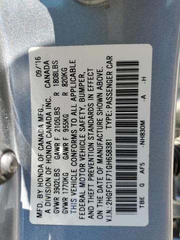 2HGFC1F71GH658381 - 2016 HONDA CIVIC EXL 银色 照片 12