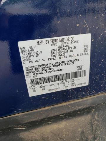 1FM5K8AR2GGC37615 - 2016 FORD EXPLORER POLICE INTERCEPTOR 蓝色 照片 12