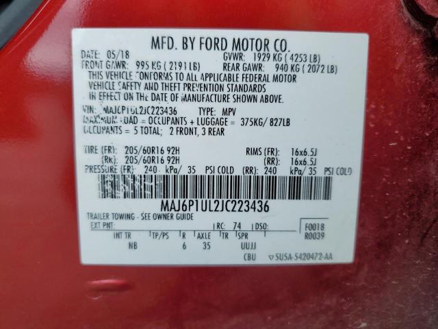 MAJ6P1UL2JC223436 - 2018 FORD ECOSPORT SE წითელი ფოტო 13