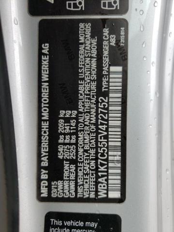 WBA1K7C55FV472752 - 2015 BMW 228 XI SILVER photo 13