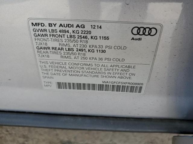 WA1GFCFSXFR008905 - 2015 AUDI Q3 PRESTIGE SILVER photo 13