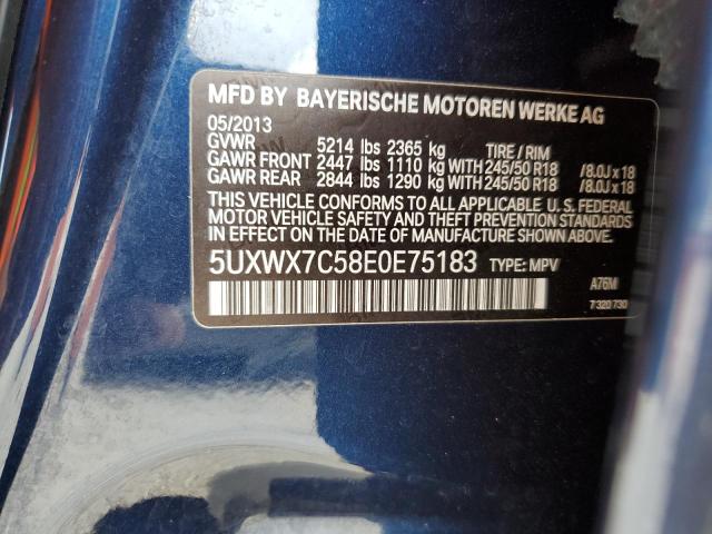 5UXWX7C58E0E75183 - 2014 BMW X3 XDRIVE35I BLUE photo 12