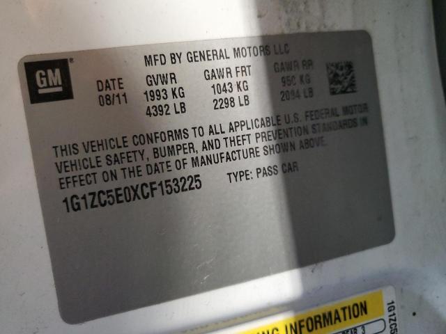 1G1ZC5E0XCF153225 - 2012 CHEVROLET MALIBU 1LT WHITE photo 12