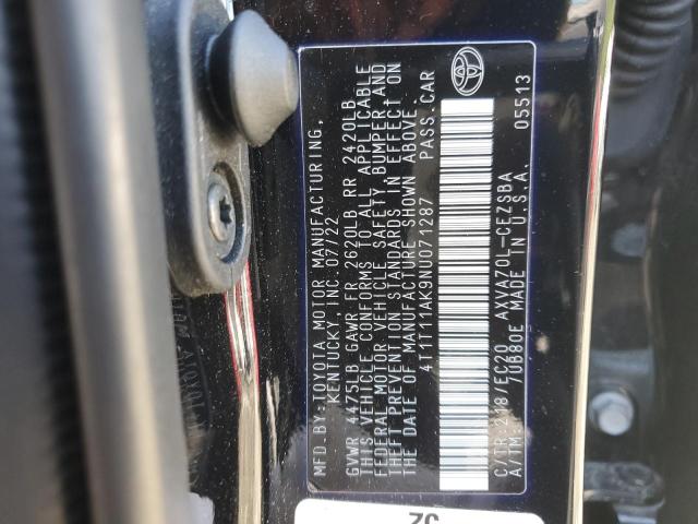 4T1T11AK9NU071287 - 2022 TOYOTA CAMRY SE შავი ფოტო 12