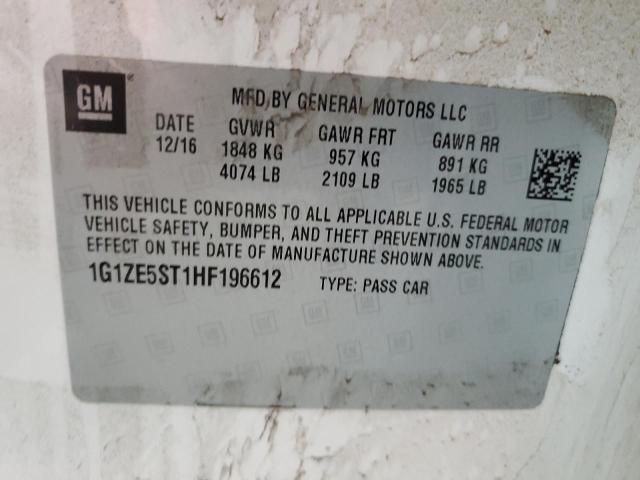 1G1ZE5ST1HF196612 - 2017 CHEVROLET MALIBU LT WHITE photo 12