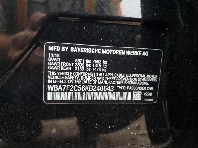 WBA7F2C56KB240643 - 2019 BMW 750 XI BLACK photo 12