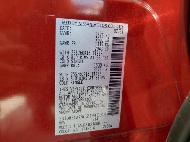 5N1DR3CA7NC209038 - 2022 NISSAN PATHFINDER SL RED photo 13