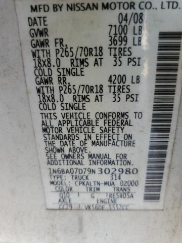 1N6BA07D79N302980 - 2009 NISSAN TITAN XE WHITE photo 13