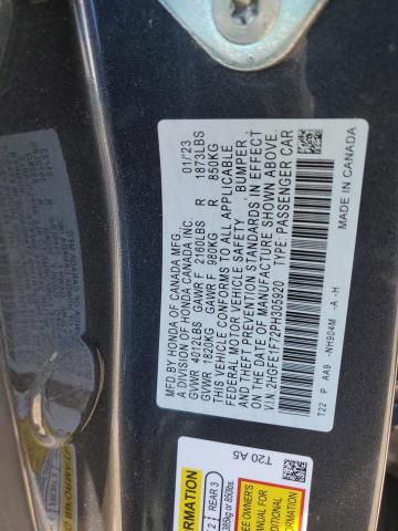 2HGFE1F72PH305920 - 2023 HONDA CIVIC EX GRAY photo 12