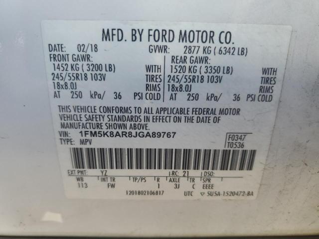 1FM5K8AR8JGA89767 - 2018 FORD EXPLORER POLICE INTERCEPTOR 白色 照片 13