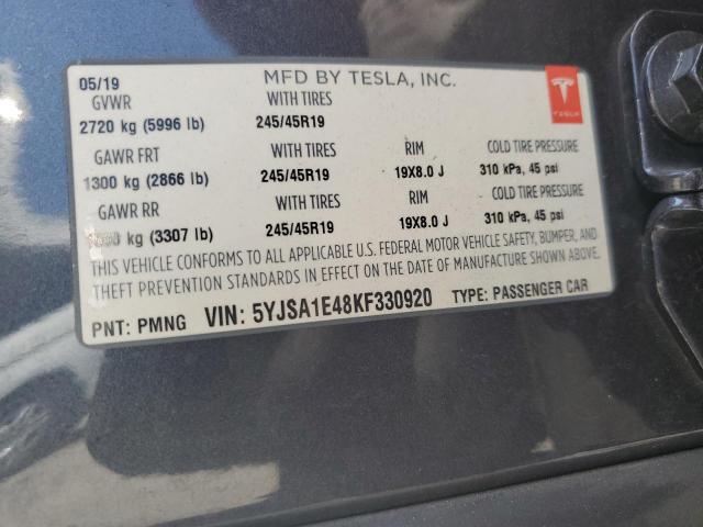 5YJSA1E48KF330920 - 2019 TESLA MODEL S Grafit foto 12