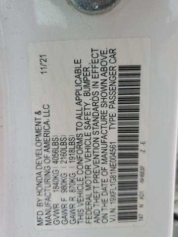 19XFL1G81NE004561 - 2022 HONDA CIVIC SPORT TOURING WHITE photo 12