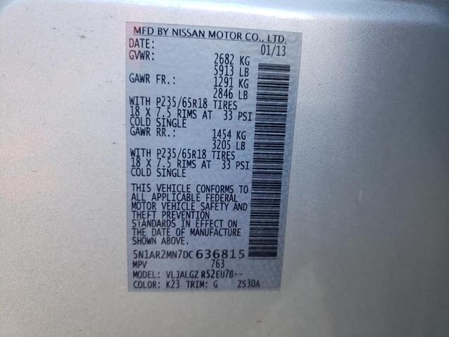 5N1AR2MN7DC636815 - 2013 NISSAN PATHFINDER S SILVER photo 12