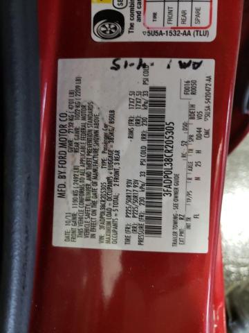 3FADP0L38CR205305 - 2012 FORD FUSION HYBRID RED photo 13