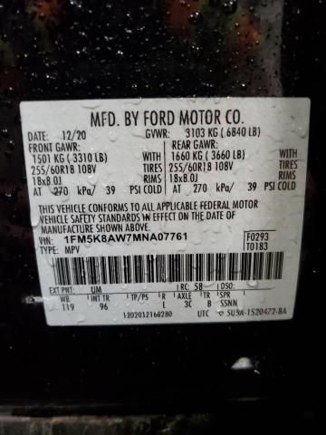 1FM5K8AW7MNA07761 - 2021 FORD EXPLORER POLICE INTERCEPTOR 黑色 照片 13