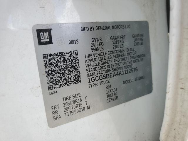 1GCGSBEA4K1112576 - 2019 CHEVROLET COLORADO 白色 照片 12